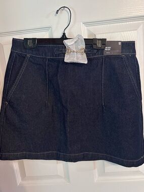 Express Dark Blue Denim Mini Skirt with Front Stitching